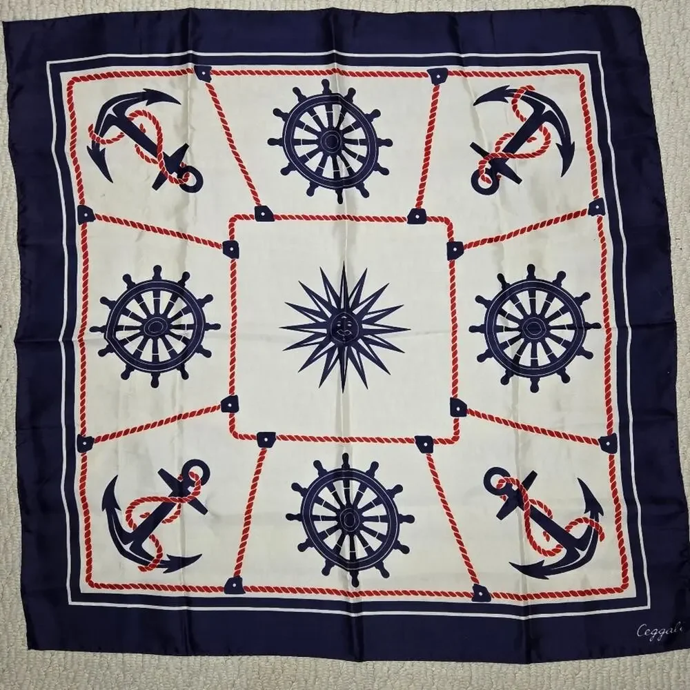 CEGGALI Creazione Nautical Anchor Print Scarf Blue White and Red